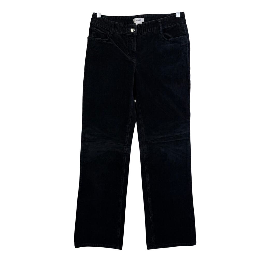 KATE HILL Pants 4 Micro Corduroy Straight Leg 5 Pocket Black Stretch‎ Mid-Rise